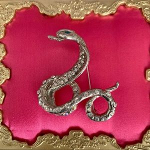 Silver Rhinestone Snake Cobra Brooch EUC